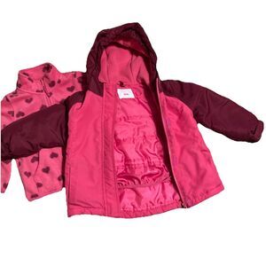 4t Girls Pink & Cranberry 3-in-1 Children’s Place Winter Coat , Hooded, Zippered